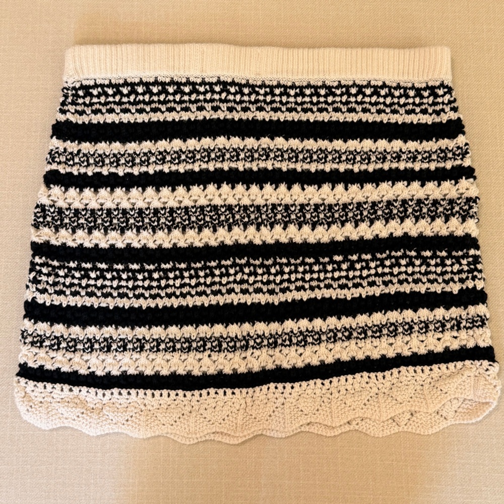 l*space Black and Cream Crochet Stripe Mini Skirt